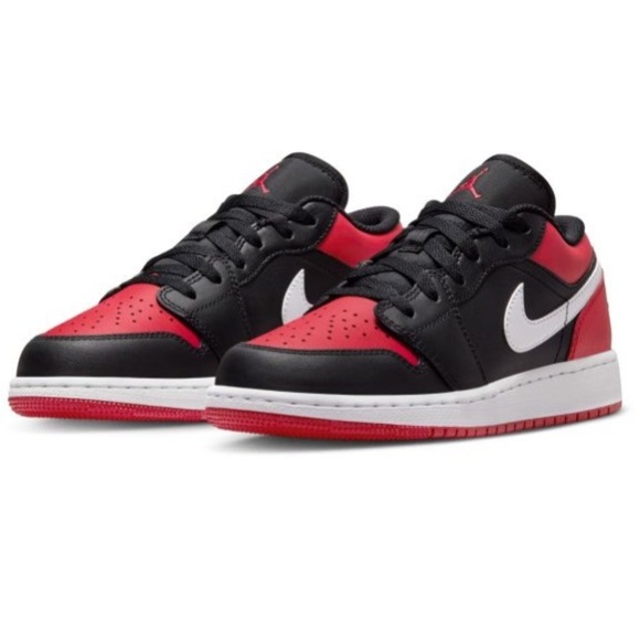 Nike Big Kid S Jordan 1 Low Black/Gym Red-White Athletic Shoe/Sneaker | NEW/NIB! - Picture 1 of 13